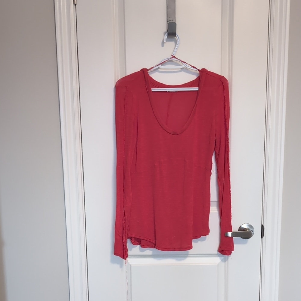 Free People Vibrant Red Long Sleeve Top